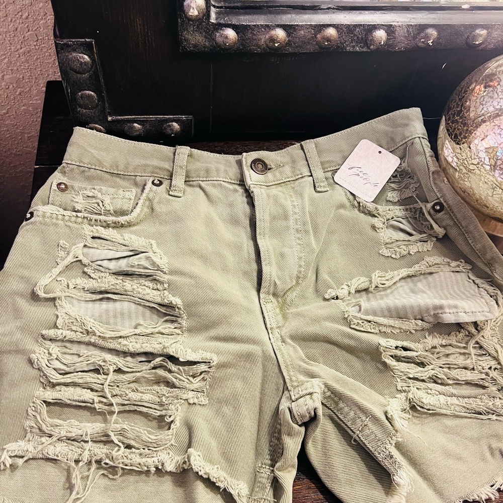We The Free Sage Green Button-Fly Shorts